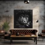 Un gorila bebé en blanco y negro aferrado a su madre_ATAI