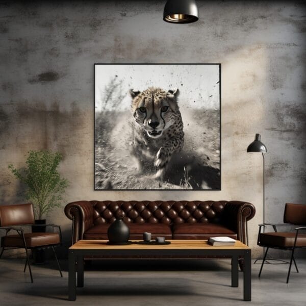 Acción en blanco y negro de un guepardo corriendo veloz_ATAI