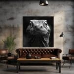 Primer plano en blanco y negro de un dragón de Komodo_ATAI