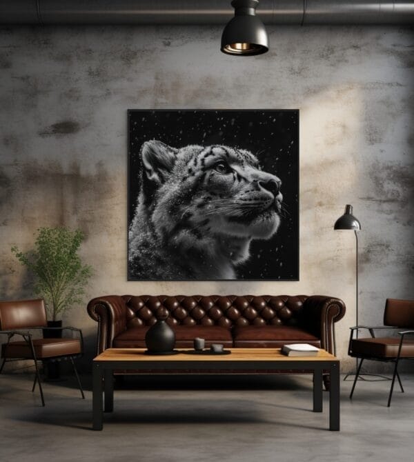 Retrato en blanco y negro de un leopardo de las nieves_ATAI