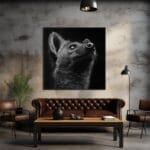 Imagen en blanco y negro de una hiena concentrada en su presa_ATAI