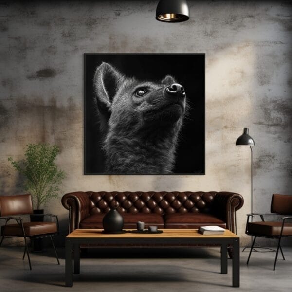 Imagen en blanco y negro de una hiena concentrada en su presa_ATAI