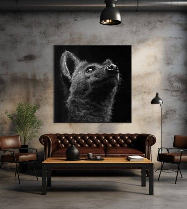 ATAI0224 Imagen en blanco y negro de una hiena concentrada en su presa_ATAI