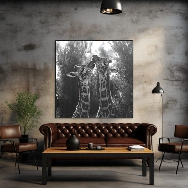 Imagen en blanco y negro de dos jirafas jugando_ATAI