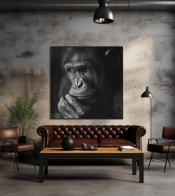 Primer plano en blanco y negro de un chimpancé_ATAI