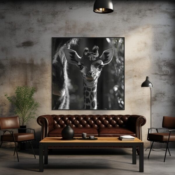 ATAI0234 Cría de jirafa en blanco y negro, con su pequeña cabeza curiosa_ATAI