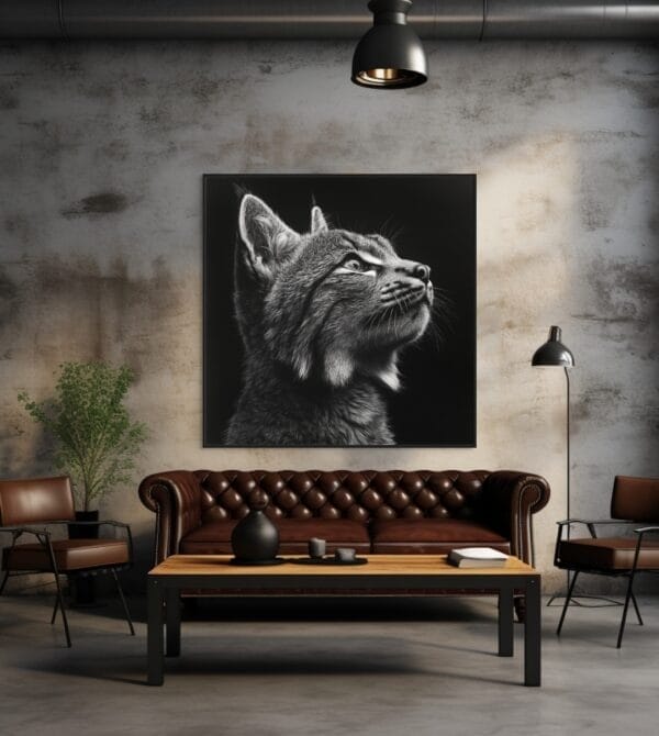 Lince en blanco y negro con su cabeza y parte del cuerpo_ATAI