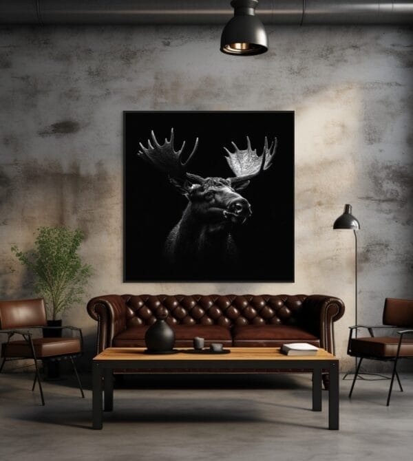 Imagen majestuosa en blanco y negro de un alce_ATAI