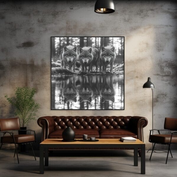 ATAI0238 Manada de lobos en blanco y negro, con cabezas bajas_ATAI