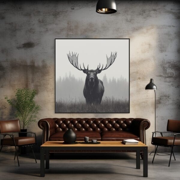 Imagen majestuosa en blanco y negro de un alce en calma_ATAI