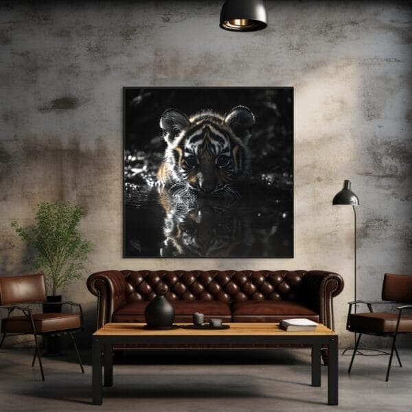 ATAI0244 Cachorro de tigre en blanco y negro bebiendo agua_ATAI