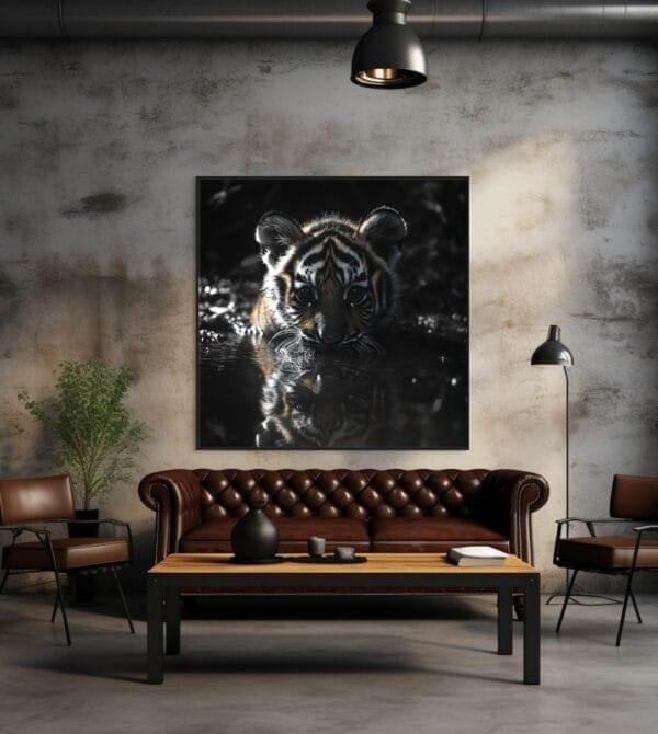 ATAI0244 Cachorro de tigre en blanco y negro bebiendo agua_ATAI