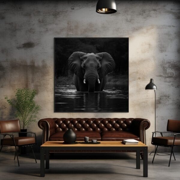 ATAI0246 Elefante en blanco y negro bebiendo agua_ATAI