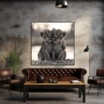 Dos cachorros de león en blanco y negro jugando_ATAI